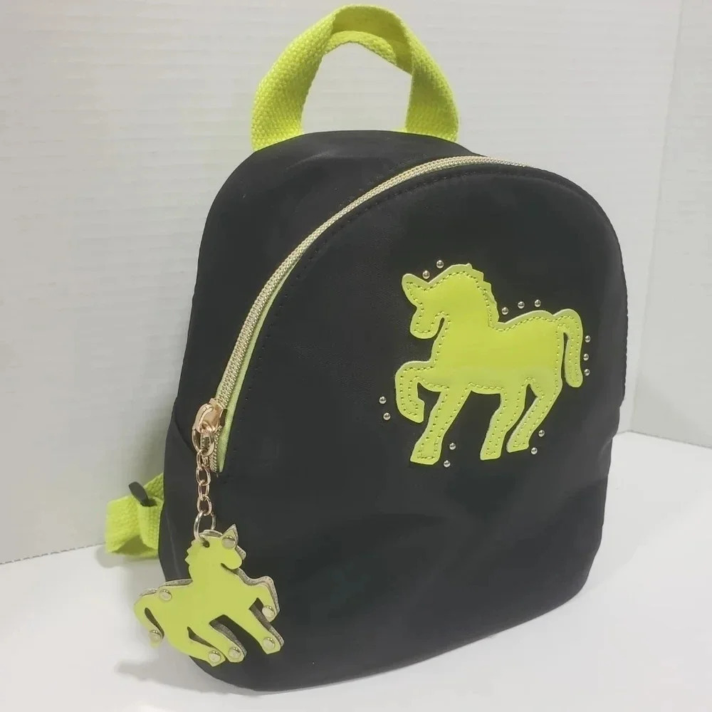 Girls Dream Control Unicorn Black/Neon Green Mini Backpack.
